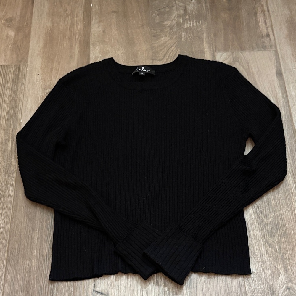 Juniors Black Ribbed Long Sleeve Sweater